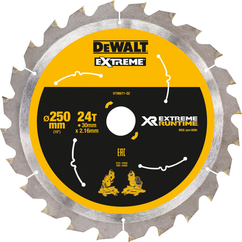 DeWalt Extreme rundsavklinge til akkusave, Ø250/30 mm, 24 td.