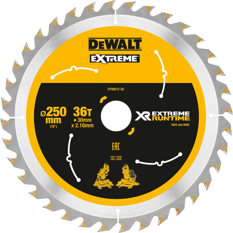 DeWalt Extreme rundsavklinge til akkusave, Ø250/30 mm, 36 td.