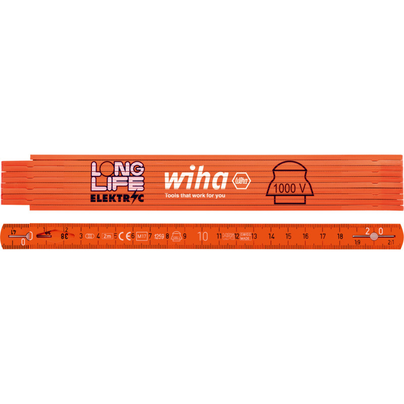 Wiha elektriker tommestok Longlife® 2m, m.indbygget ledningsholder