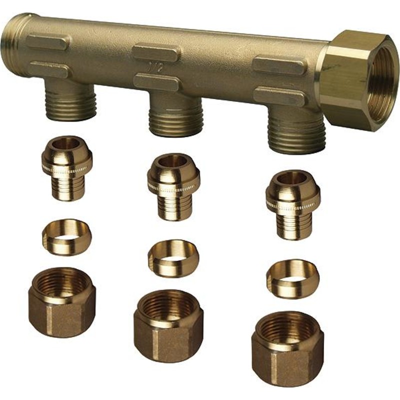 Uponor fordelerrør 3/4″, 3 afgreninger med 15 mm omløber