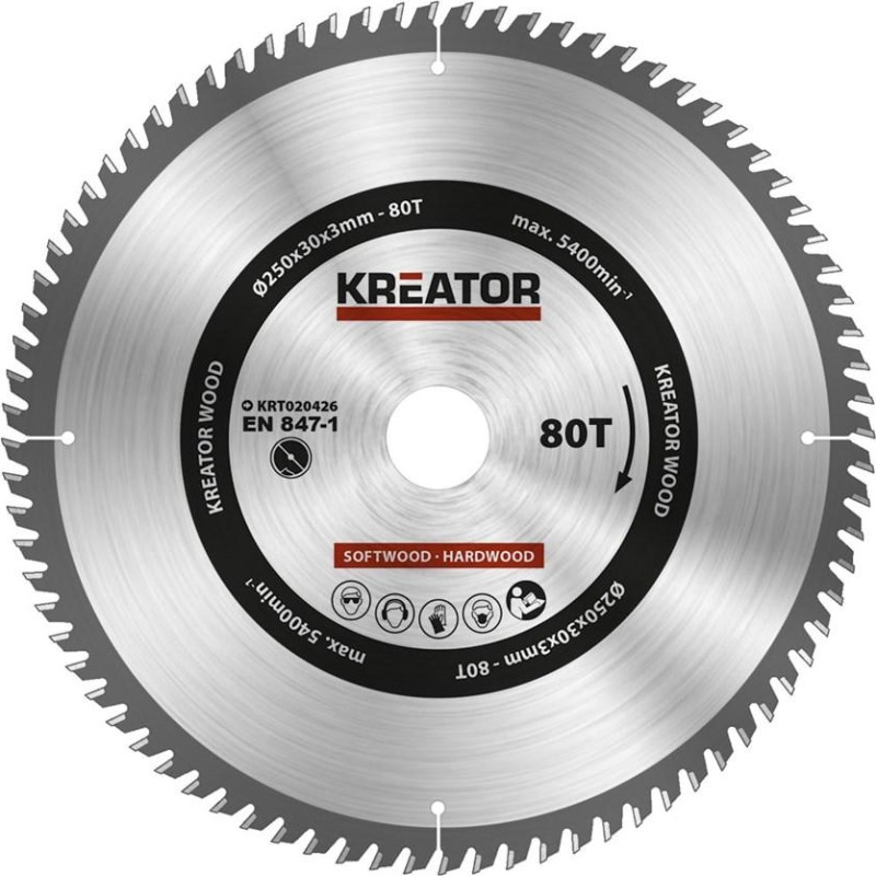 Kreator rundsavsklinge med 80 tænder, Ø250 mm
