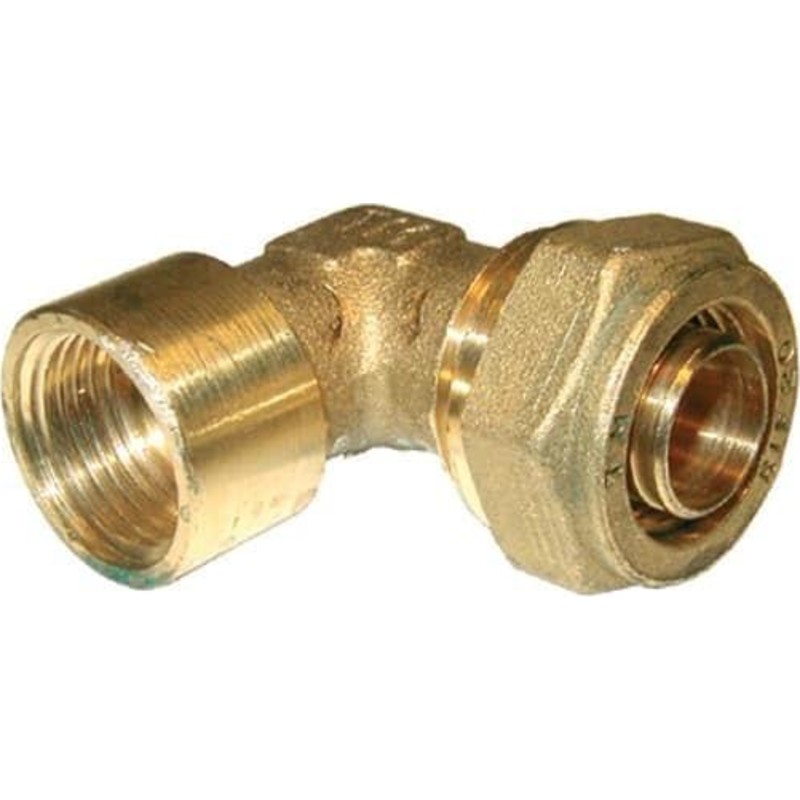 Pex kompressions vinkel 90, muffe, 16 mm x 1/2"
