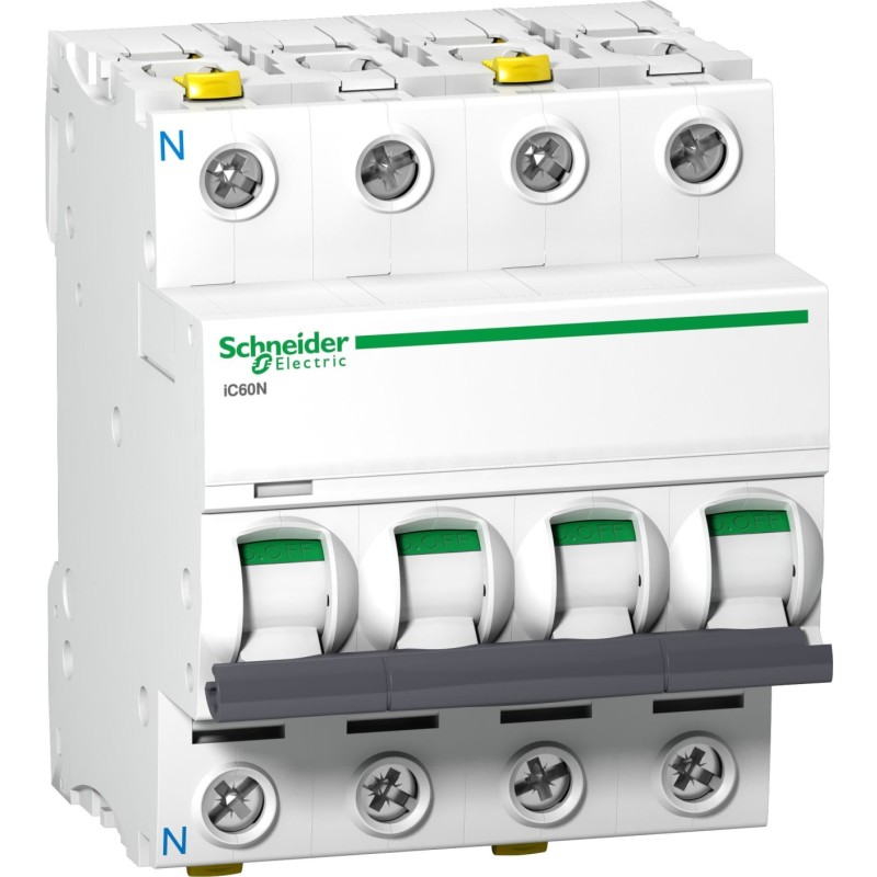 Acti9 Schneider Electric IC60N - Automatsikring, 3P+N, 13A, 240V, 6/10 kA, C-karakteristik, 4 modul, 72 mm bred