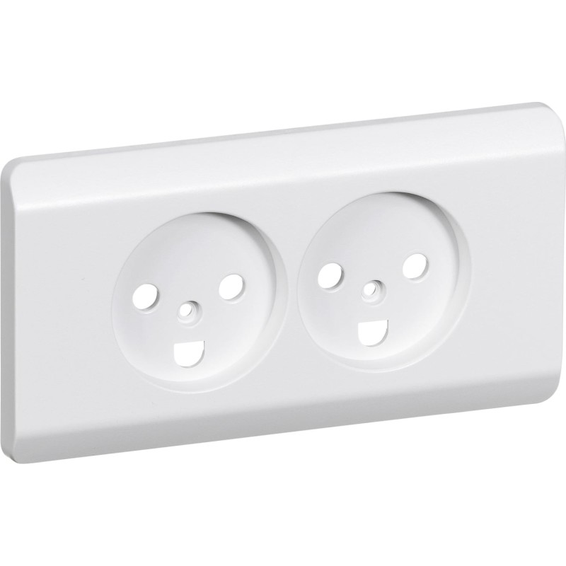 LK OPUS 66, Afdkning til vandret dobbelt stikkontakt med jord og integreret ramme, 2 modul, hvid - Lauritz Knudsen