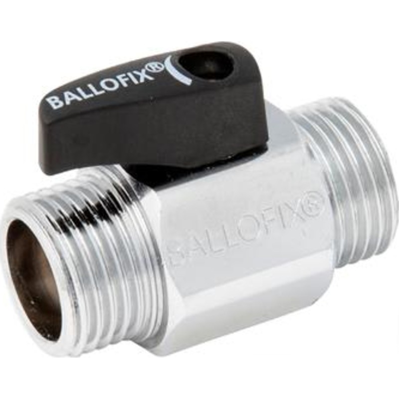 Broen Ballofix Kuglehane 1/2''. Nippel-nippel. Med håndtag. Krom