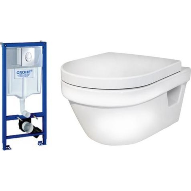Gustavsberg Hygienic Flush væghængt toiletpakke, uden skyllekant, hvid/krom