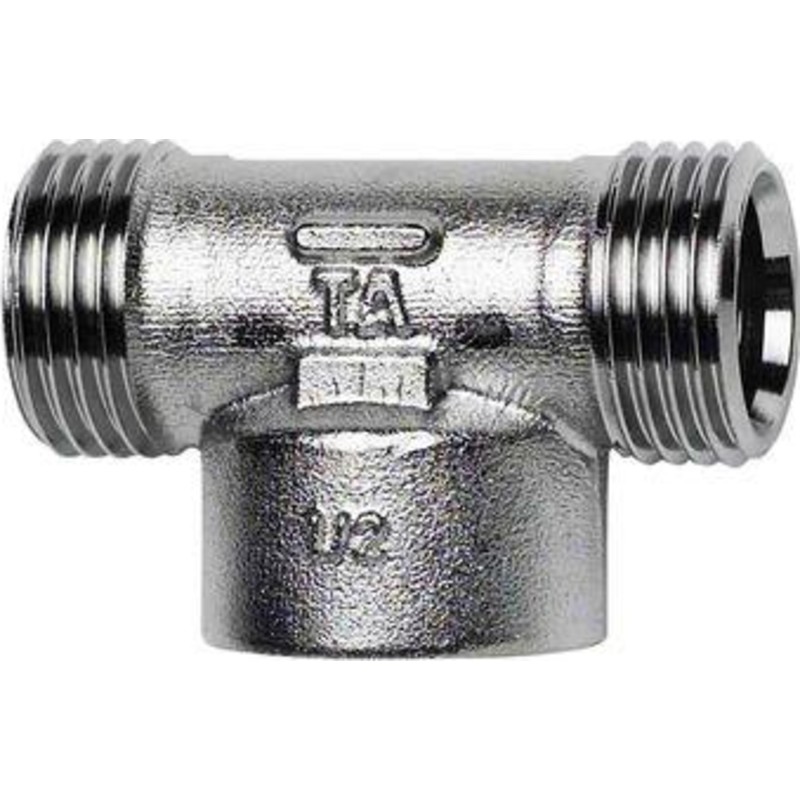TA komp T-stykke med muffe 1/2''. Uden omløber. Forkromet FPL
