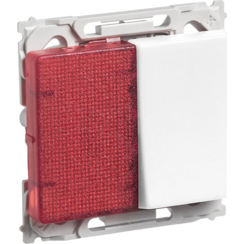 LK OPUS 66, Afbryder 1-polet med rd LED halvmodul lampe (til f.eks. ledelys), 1 modul, hvid - Lauritz Knudsen