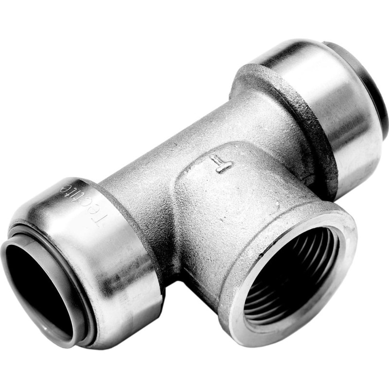 Roth tee 22 mm x 1/2" x 22 mm, indstikfittings i rustfri stål