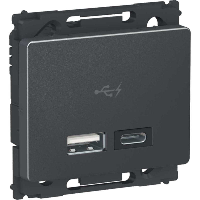 LK OPUS 66, USB-A+C dobbelt lader, 1 modul, koksgr - Lauritz Knudsen