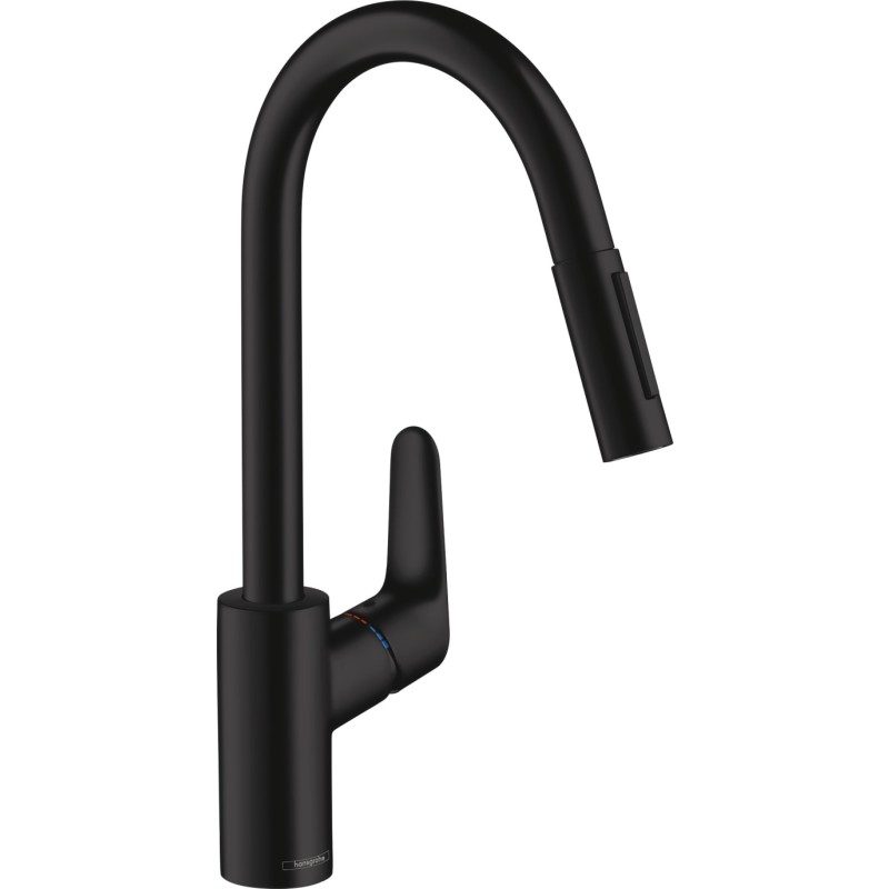 Hansgrohe Focus M41 k&ouml;ksblandare, utdragbar pip, matt svart