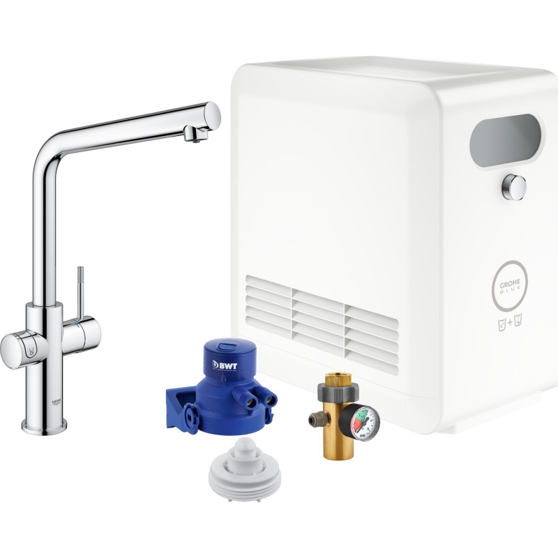 Grohe Blue Professional k&ouml;ksblandare, kylt vatten, kolsyrat vatten, krom