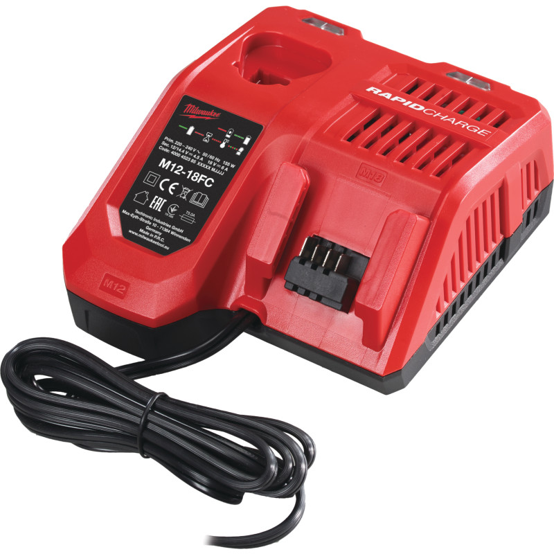 Milwaukee M12-18 FC - Batterioplader - 155 Watt (M12, M18) - for Milwaukee M12, M12 BD-202C, M12 BDD-202C, M12 BPD-202C, M12 BST-0