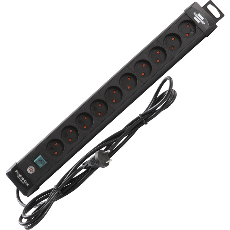 Premium-Line 10-stikdåse u/jord, u/blindhul m/3 mtr. ledning - Sort