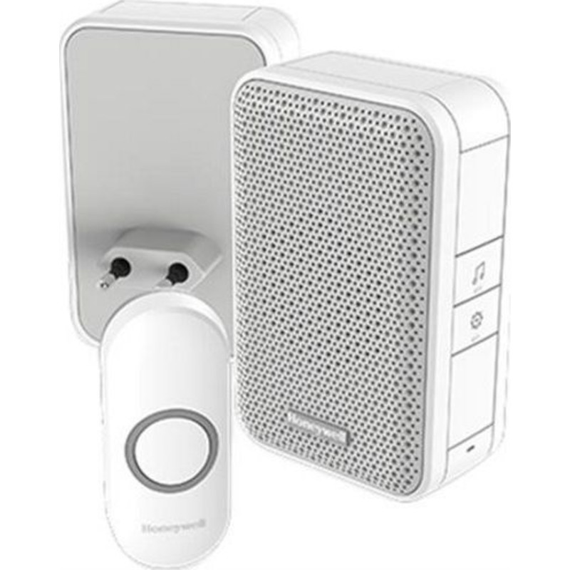 Honeywell Trådløs Ringeklokke til stikkontakt med trykknap, 150 meter, 4 toner, hvid, DC311NP2