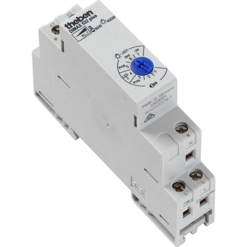 Universal lysdæmper til din-skinne montage r l og c belastninger. 230 vac max belastning 400w standby forbrug 0,2w