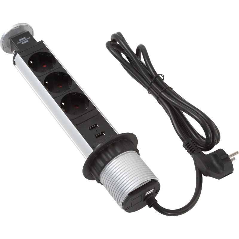 brennenstuhl Tower Power USB-Charger Desktop Extension Socket - Stikdåse - output-stikforbindelser: 3 - 2 m ledning - sort, aluminium