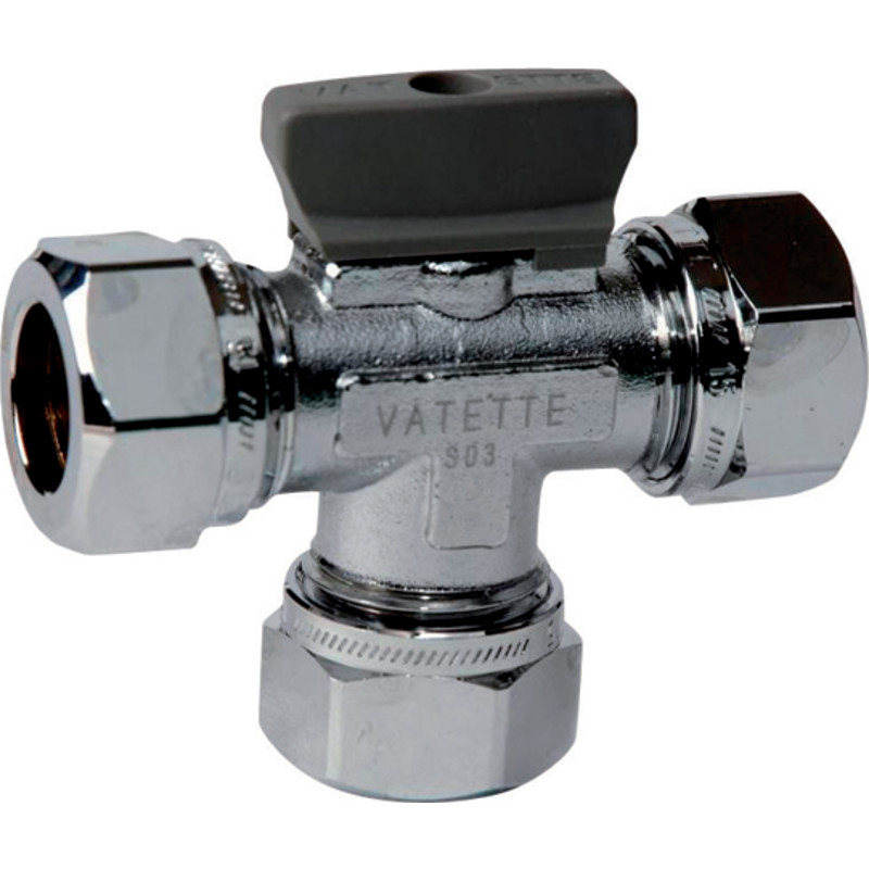 Vatette kulventil t-rör, 15 mm Cu