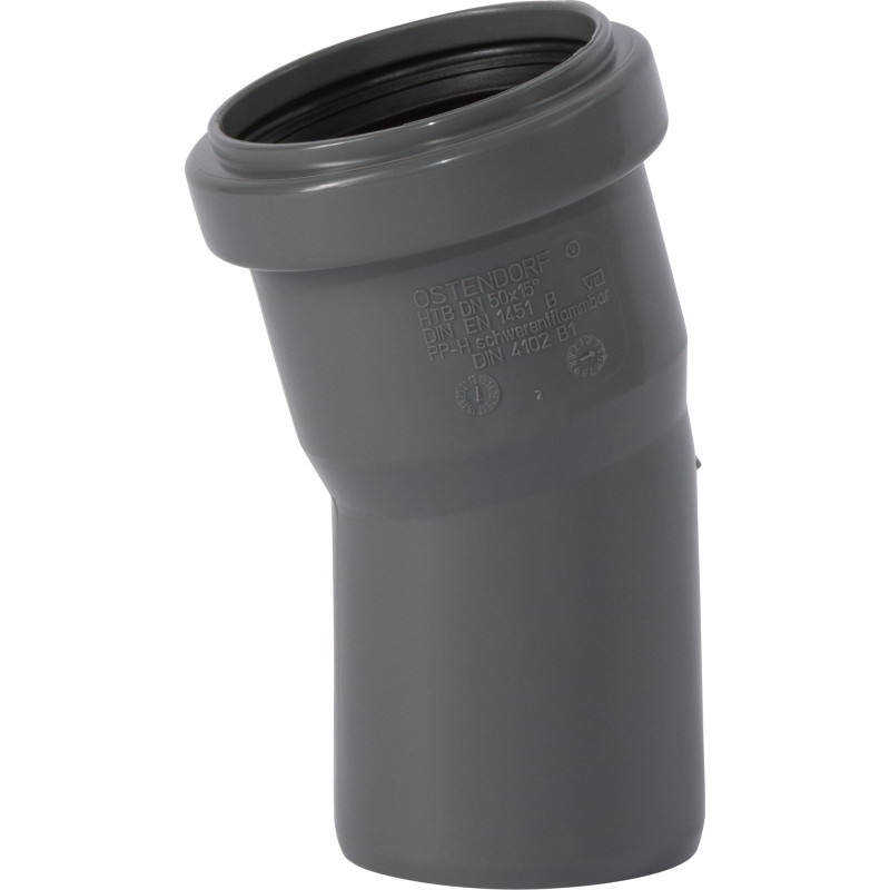 Wavin Wafix avloppsböj, 15°, Ø50 mm, plast, gå