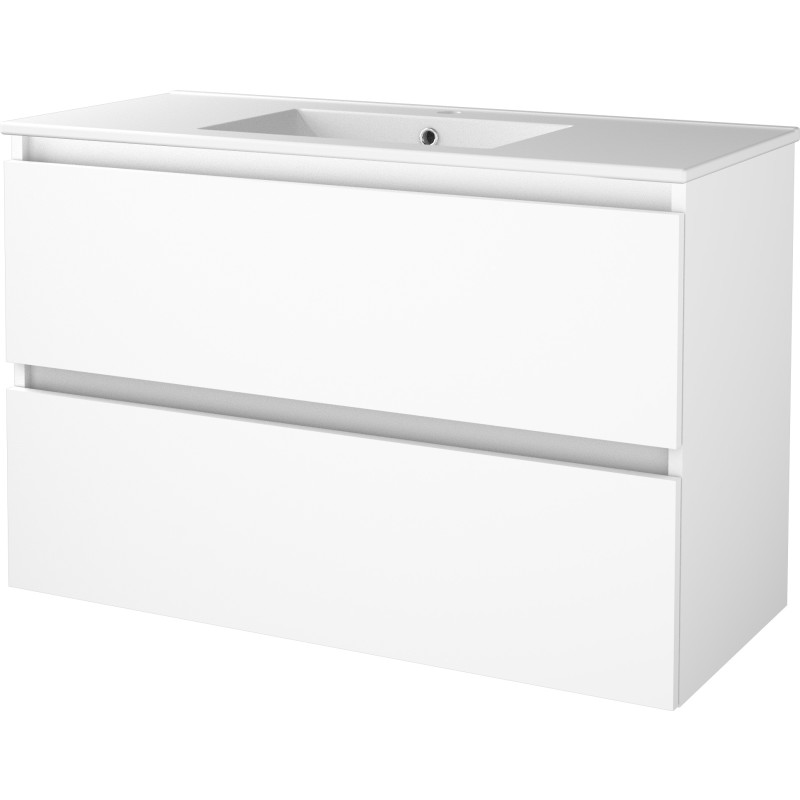Sanibell Basicline møbelsæt med håndvask. 100x46cm, grebsfri. Hvid højglans