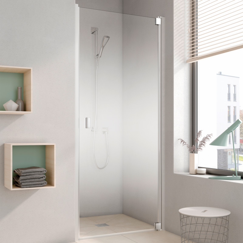 Kermi Raya 1WR brusedør, 86,8 cm, højre, til niche eller TWD, halvfrostet glas, aluminium profil