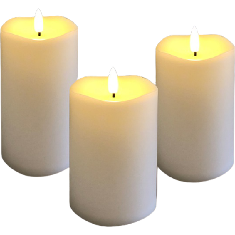 Bloklys 3D Flamme, m/timer, Ø75 H100/125/150, sæt m/3stk