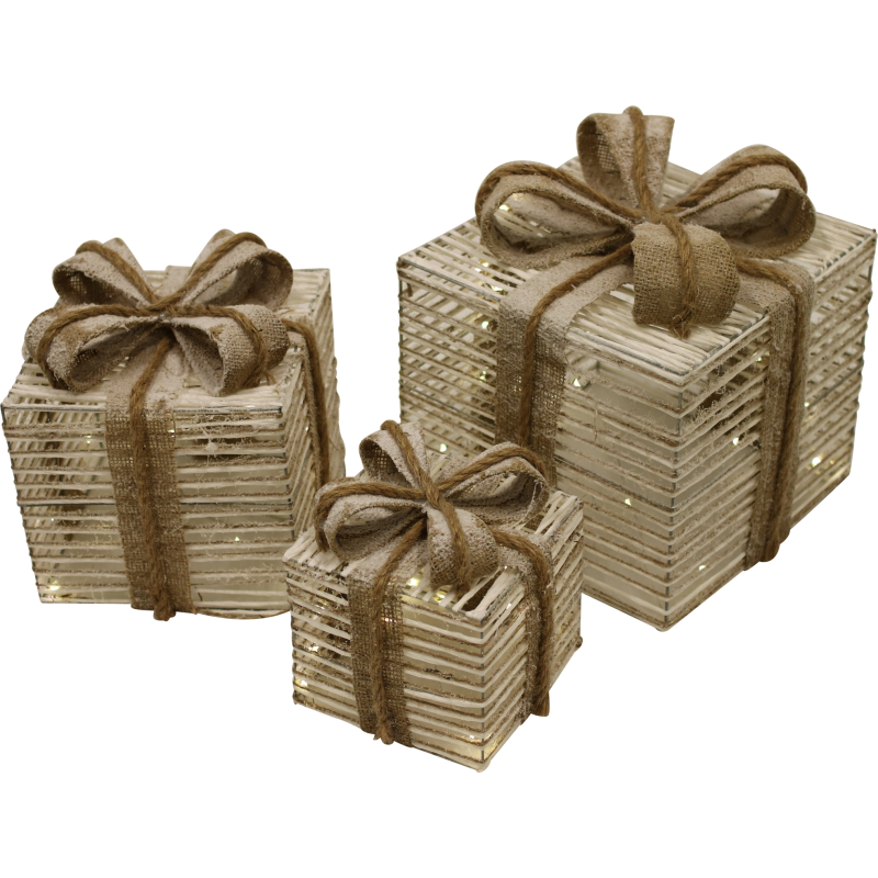 NORDIC WINTER Christmas gifts w/lights - set of 3 pcs - nature