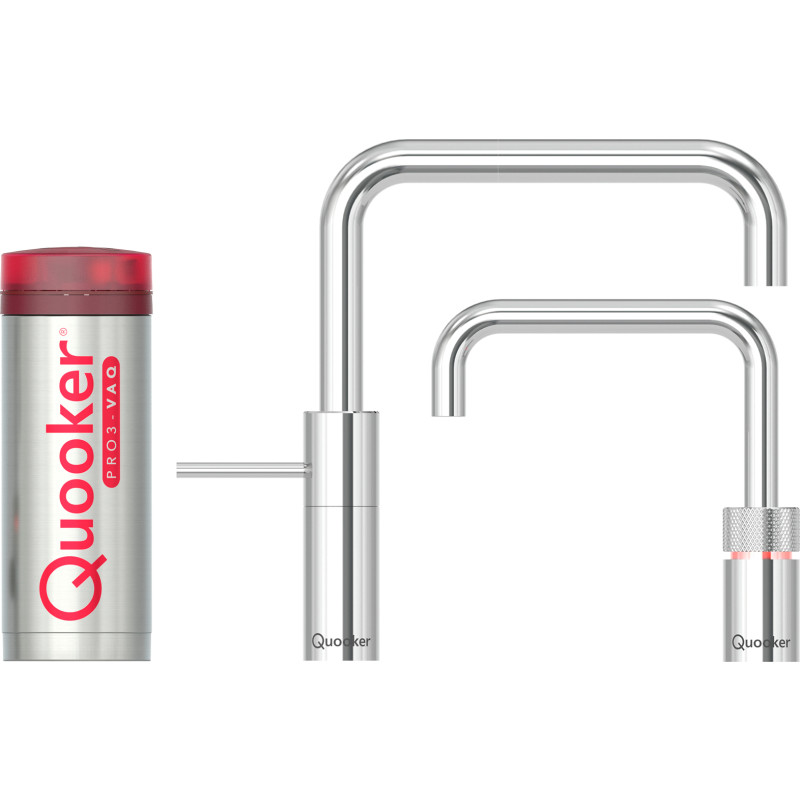 Quooker Twintaps Square Pro3 køkkenarmatur, kogende vand, krom