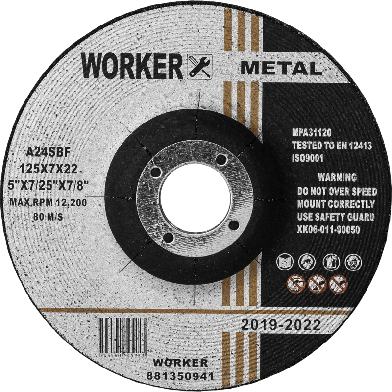 Worker slibe/skære skive til metal - Ø125mm, tykkelse 7,0mm