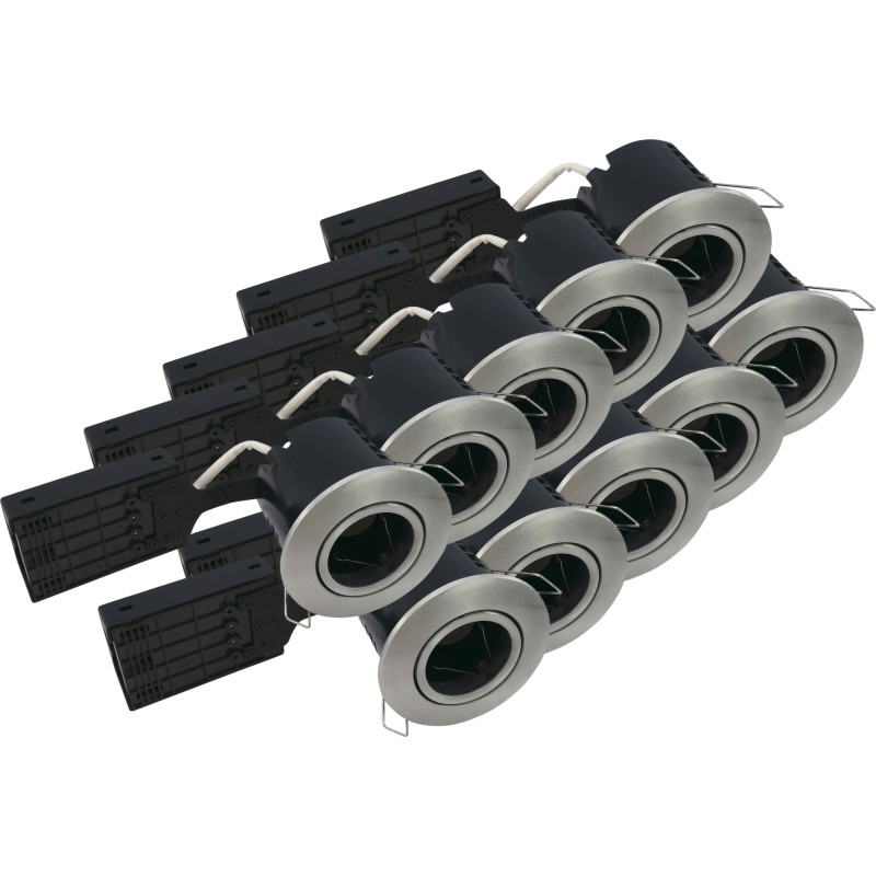 Nordtronic Fast Install ECO indbygningsspot, 10 stk/pakke, GU10, rund, brstet aluminium