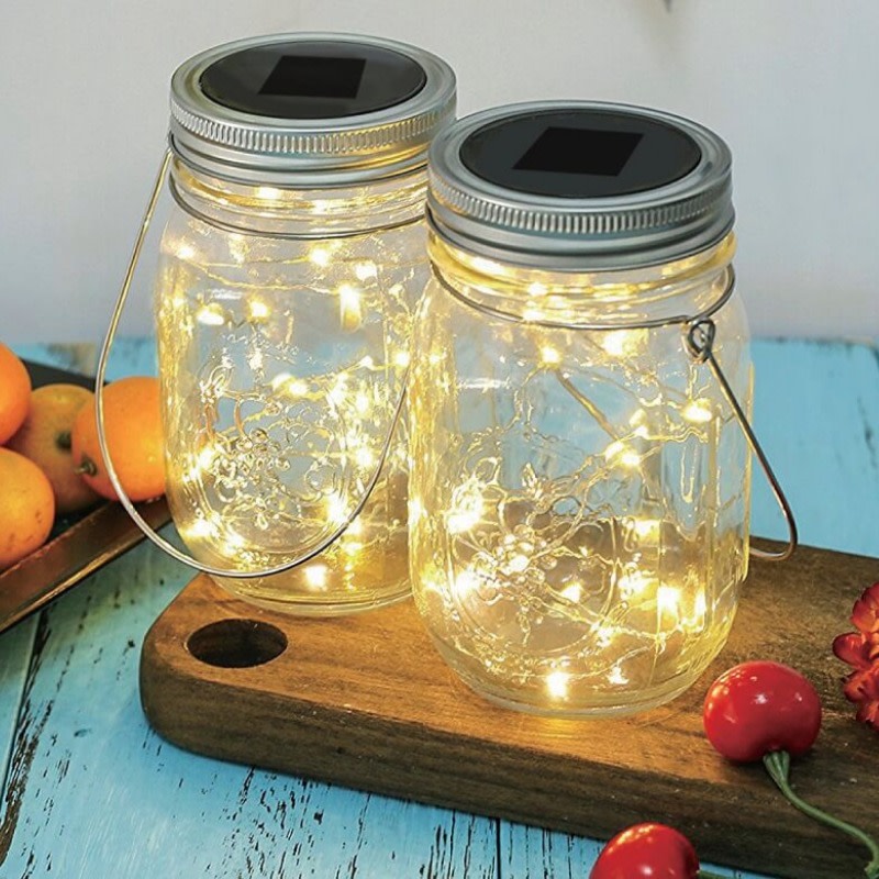 Veli Line glasburkar ljusslingor solcell, 2-pack