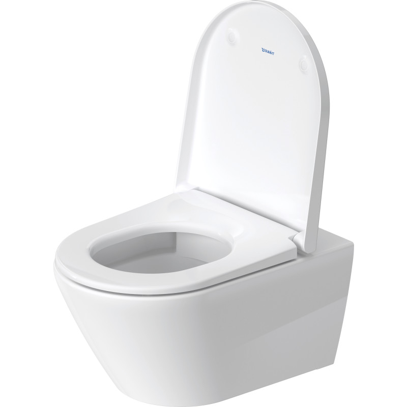DURAVIT D-Neo hvid højglans Rimless hængeskål - 370x540x400 mm - inklusiv Soft Close toiletsæde med rustfri beslag. Boltafstand 180 mm.
