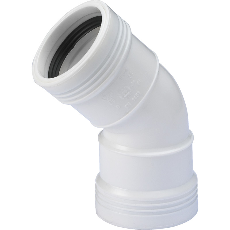 Wavin Wafix afløbsbøjning, 45°, Ø32 mm, plast, hvid