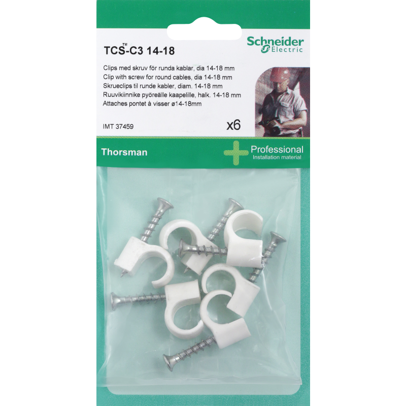 Schneider TCS-C3 skrueclips 6 stk i hvid på 14-18 mm