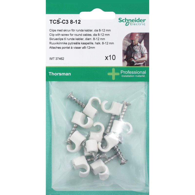SCHNEIDER ELECTRIC Skrueclips TCS-C3 8-12 hvid - 10 stk- I pose for DIY