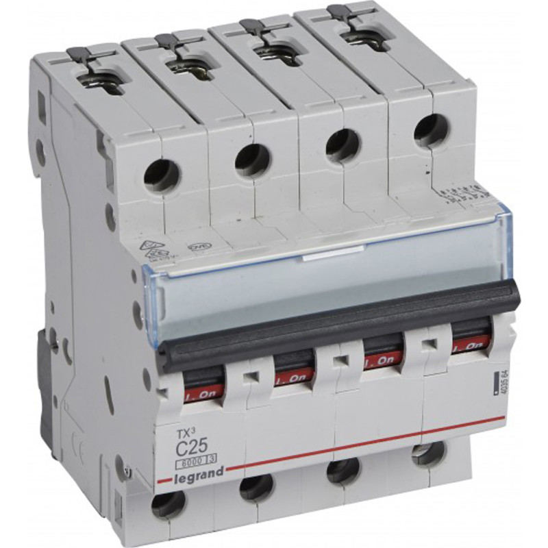 Legrand TX3 - Automatsikring, C 25A, 230/415Vac, 4P, 6kA, 4 modul