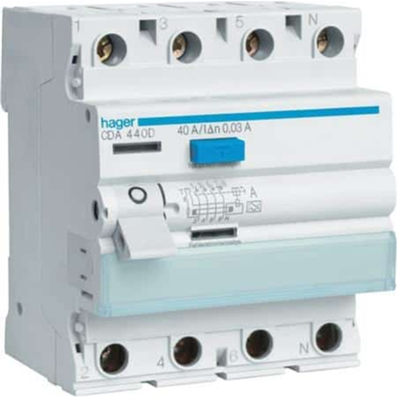 Hager HPFI-afb. A CDA440K 40A (400V-6kA) 3p+N 30mA