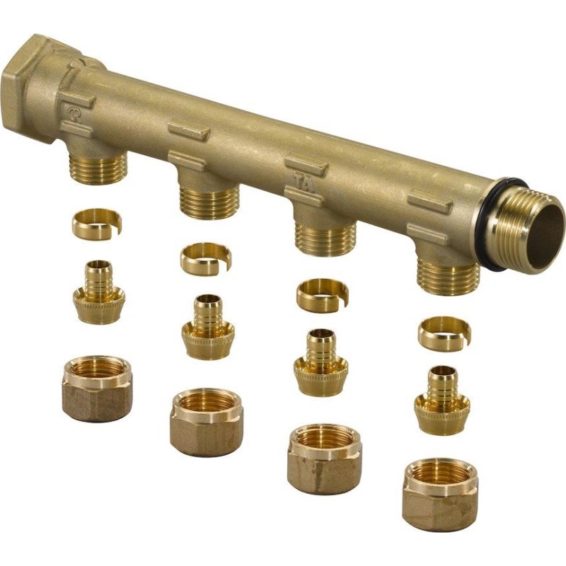 Uponor fordelerrør 3/4″, 4 afgreninger med 15 mm omløber