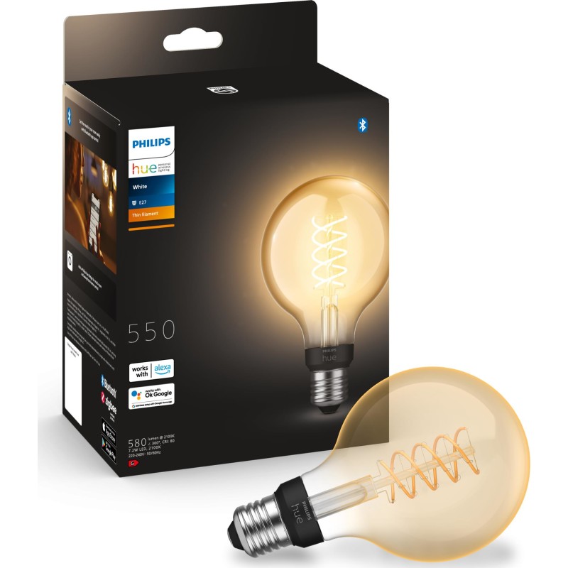 Philips Hue E27 LED-pre, Glde-filament, White, Zigbee + Bluetooth, 7W, 550lm - 5 pak