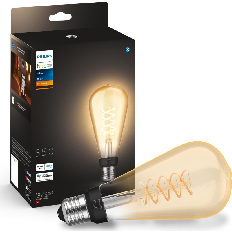 4 stk Philips Hue White E27 edisonpære, 2100K, 7W, Ø7,2 cm