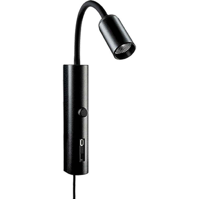 SG Tube væglampe med USB, 3000K, sort