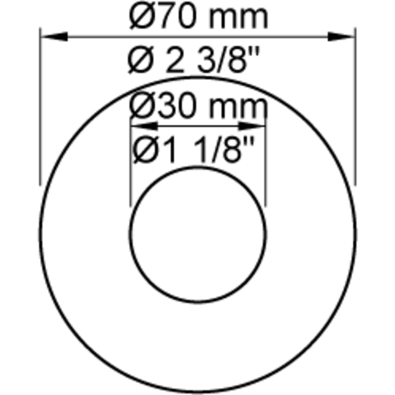 Vola 70 mm dækroset, Ø30 mm, rustfrit stål