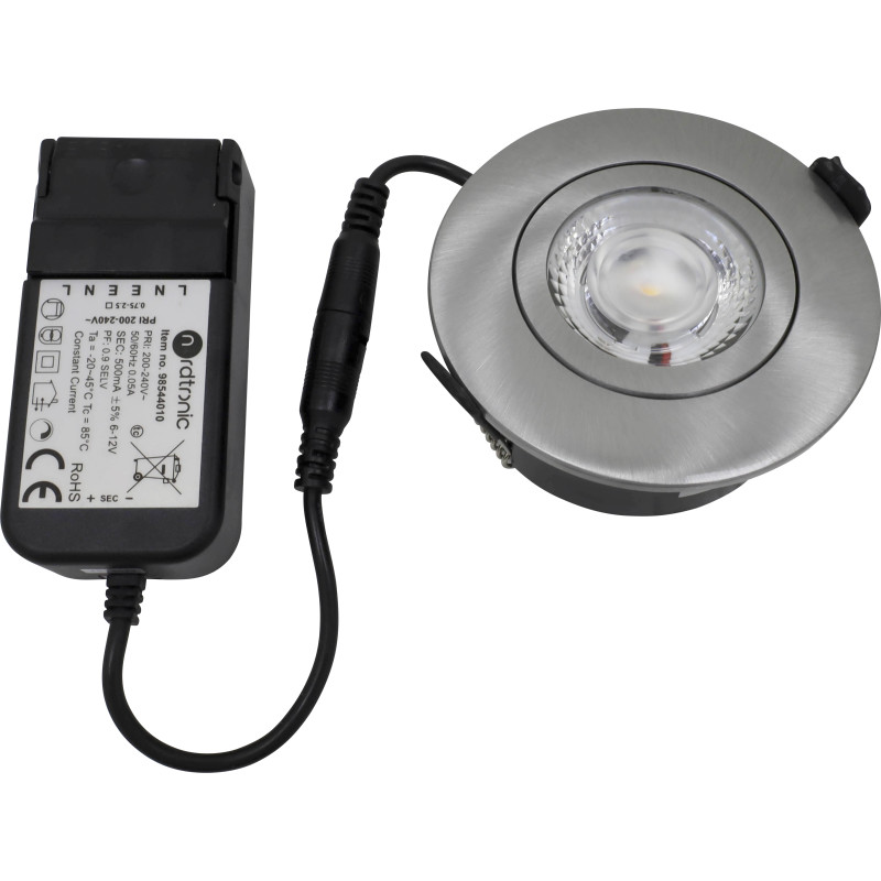 Nordtronic Low Profile Flexible G2 indbygningsspot 75 - 2700K, 440lm, inkl. driver, Brstet alu / Indendrs
