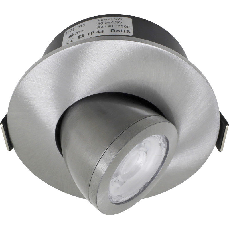 Nordtronic Low Profile Flexible indbygningsspot, driver & kip, Ø7,5 cm, børstet alu, 3000K