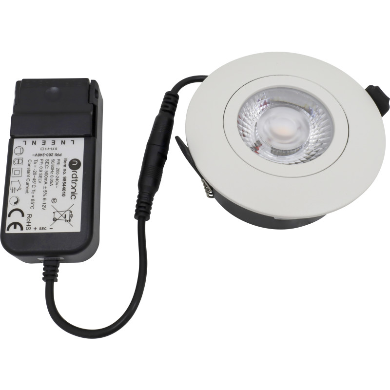 Nordtronic Low Profile Flexible G2 indbygningsspot 83 - Dim To Warm, 350lm, inkl. driver, Hvid (mat) / Inden- og udendrs