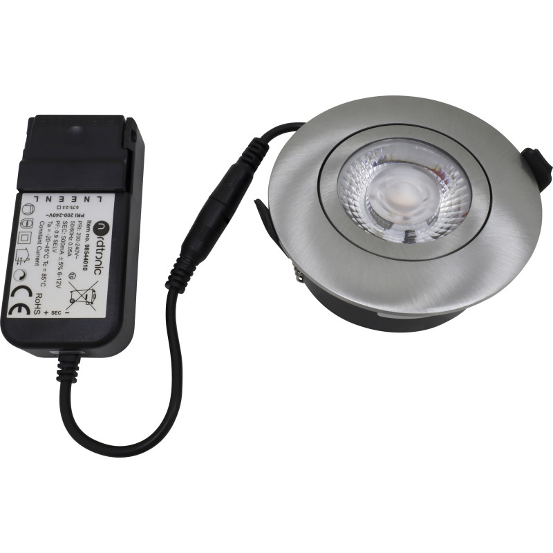 Nordtronic Low Profile Flexible G2 indbygningsspot 83 - 3000K, 430lm, inkl. driver, Brstet alu / Indendrs