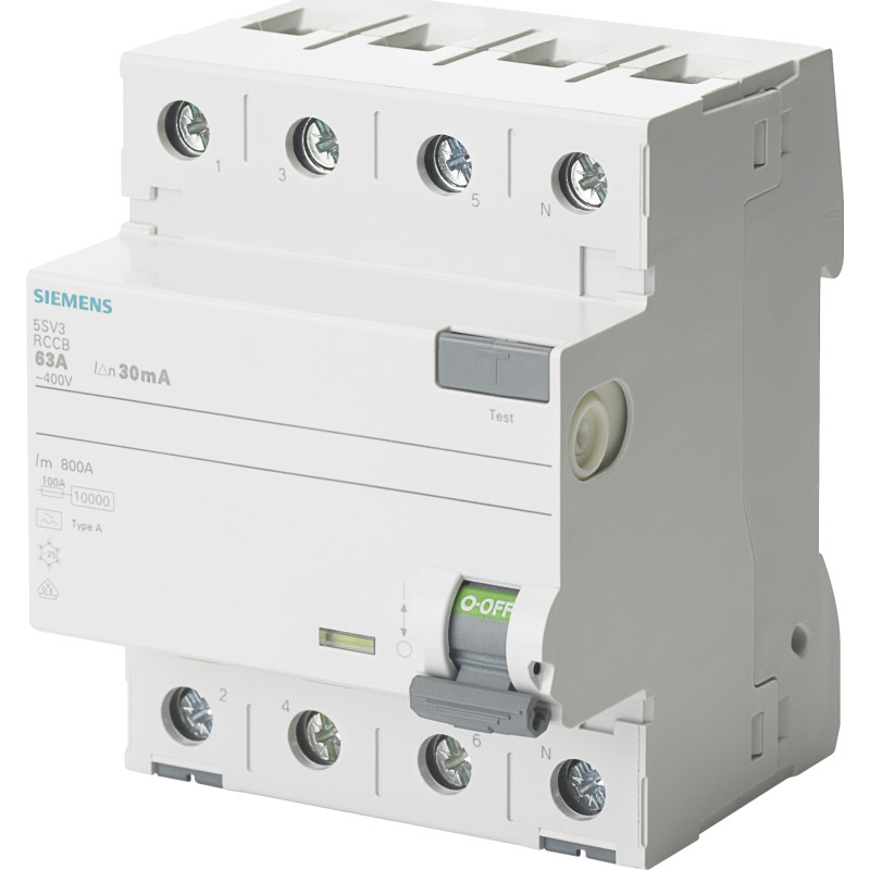Siemens 5SV36446 5SV3644-6 FI-afbryder A, 4-polet, 40 A, 0,3 A, 400 V, 10 A, IP20
