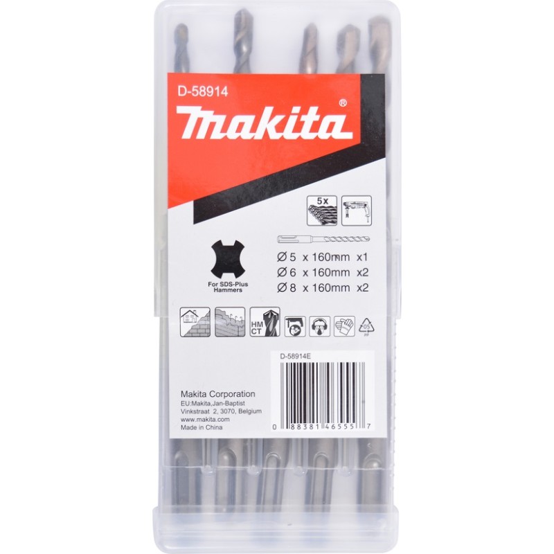 Makita - Borebitsæt - for murerarbejde - 5 stykker - 5 mm, 6 mm, 8 mm - SDS-plus - længde: 160 mm