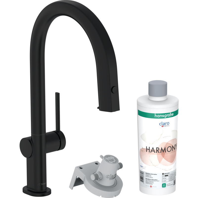 Hansgrohe Aqittura M91 k&ouml;ksblandare, utdragbar pip, filtrerat vatten, svart