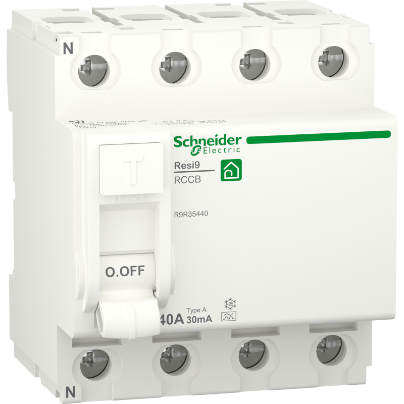Schneider Electric Resi9 XP RCD/HPFI fejlstrømsafbryder 4P 40A 30mA klasse A 72mm